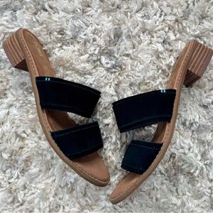 Toms Mariposa Black Double-Strap Slide Sandals with Block Heel